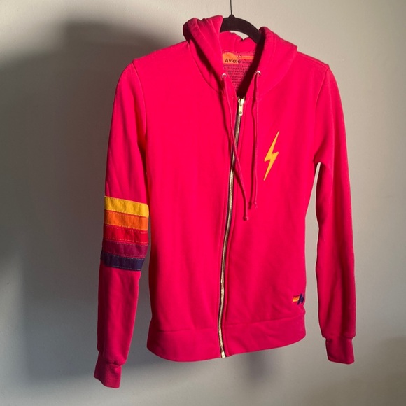 Aviator Nation Tops - NEW Aviator nation fuchsia lightning bolt zip hoodie